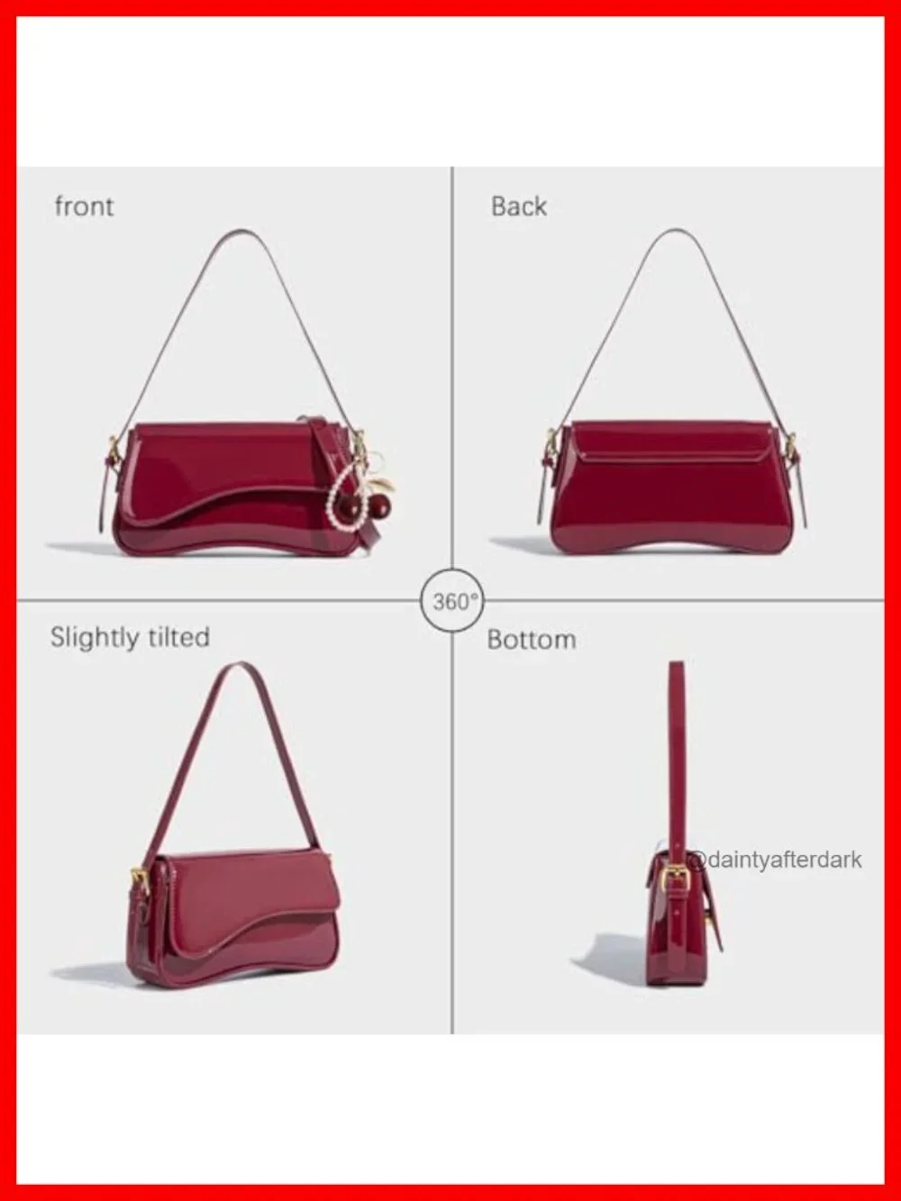 Faux Leather Hobo Bag with Cherry Charm Crossbody Shoulder Y2K Detachable Straps